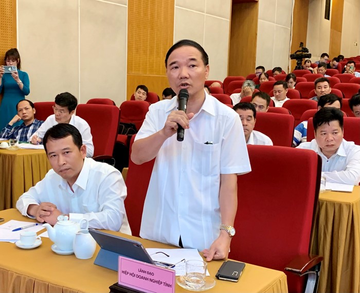 Ông Nguyễn Hữu Thập - Chủ tịch Hiệp hội Doanh nghiệp tỉnh Tuyên Quang phát biểu tại Hội nghị.