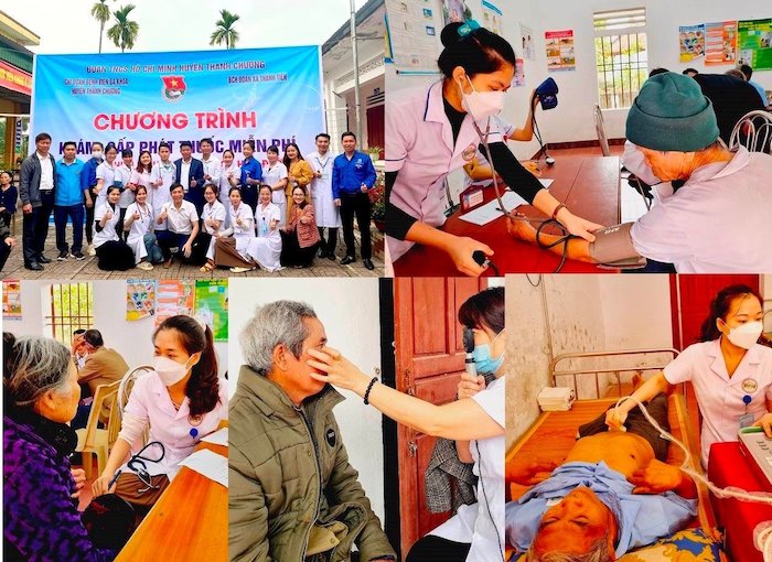 Bệnh viện đa khoa huyện Thanh Chương tổ chức khám và cấp thuốc miễn phí cho người cao tuổi tại xã Thanh Tiên.