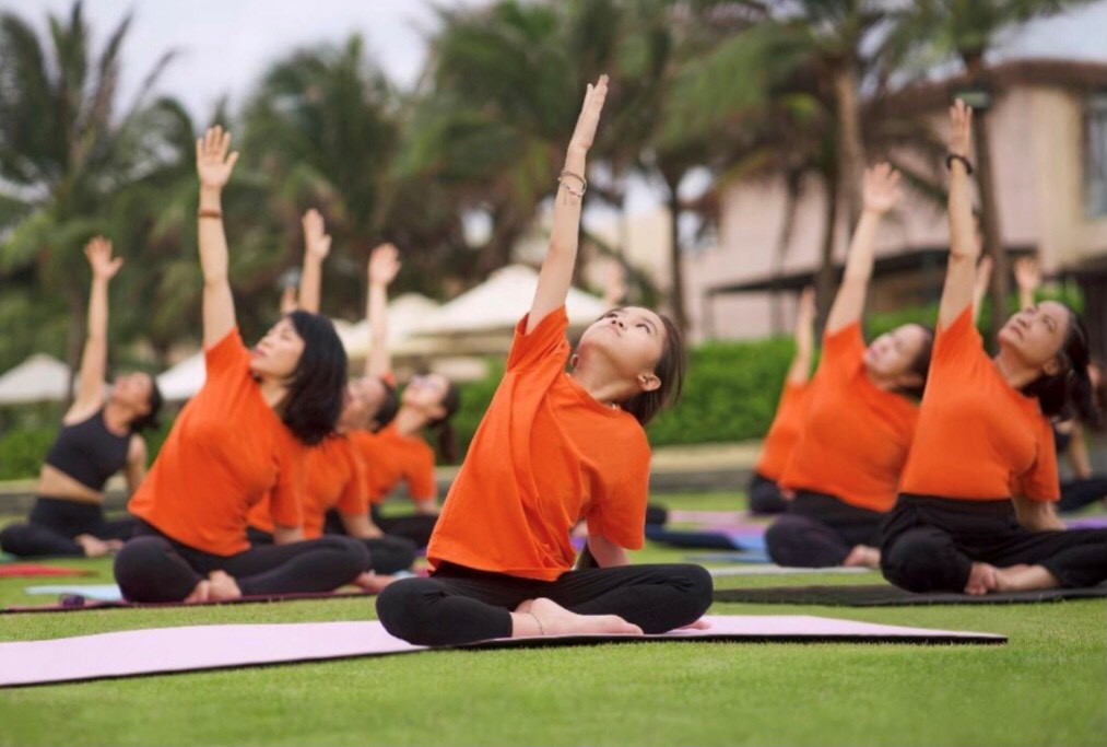 Morning yoga class for the whole family.