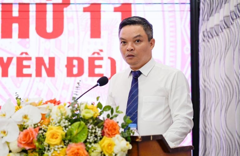 Ông Nguyễn Hoàng Linh, Chủ tịch UBND quận Lê Chân phát biểu tại Kỳ họp