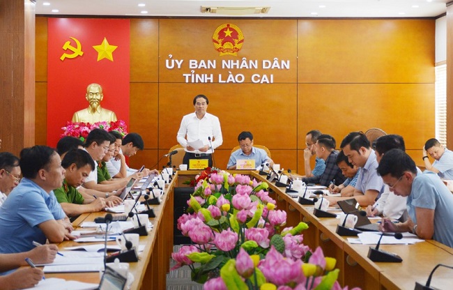 Các đại biểu dự cuộc họp tại điểm cầu tỉnh Lào Cai