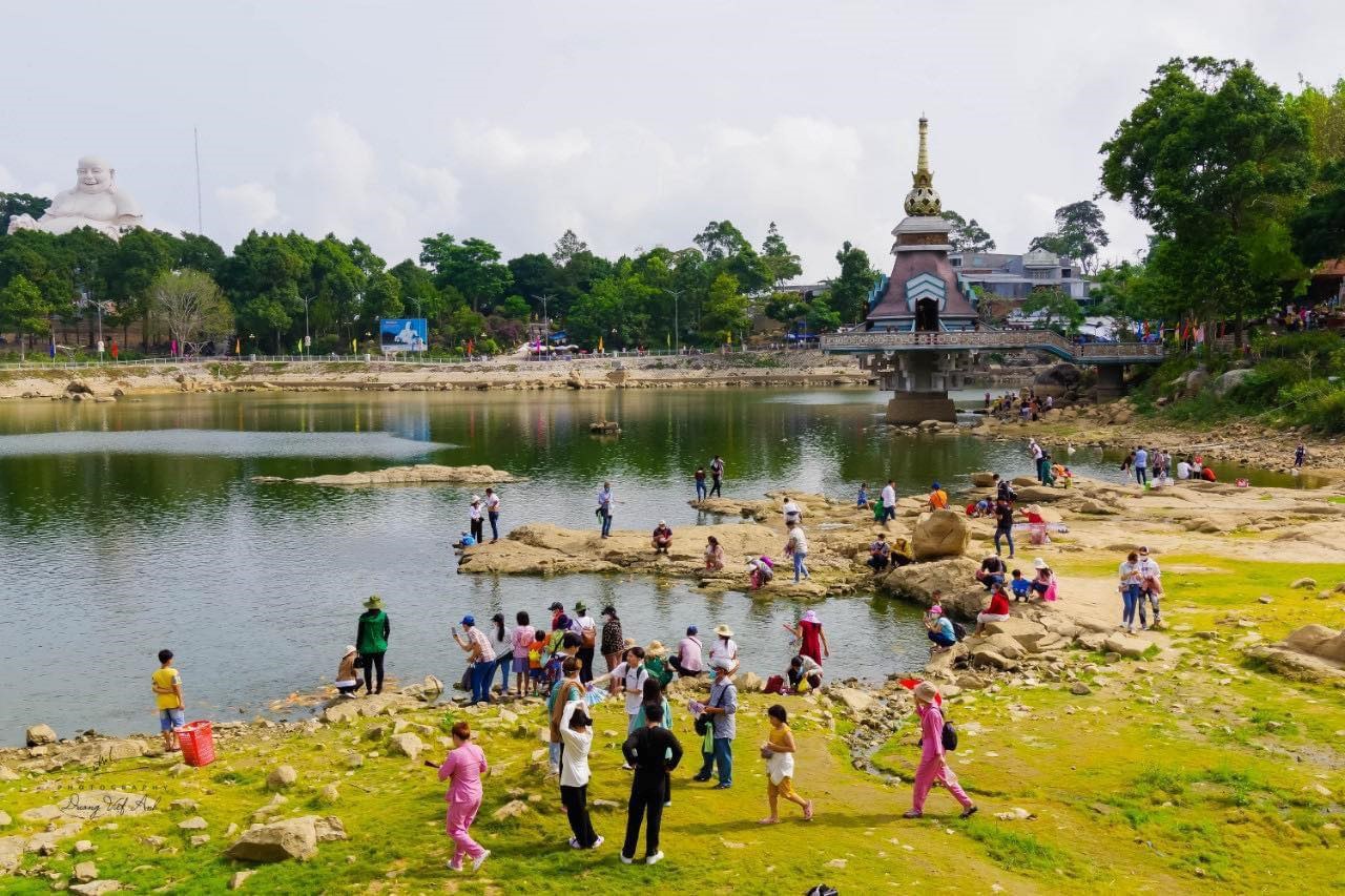 Guests release freed fish by Thuy Liem Lake