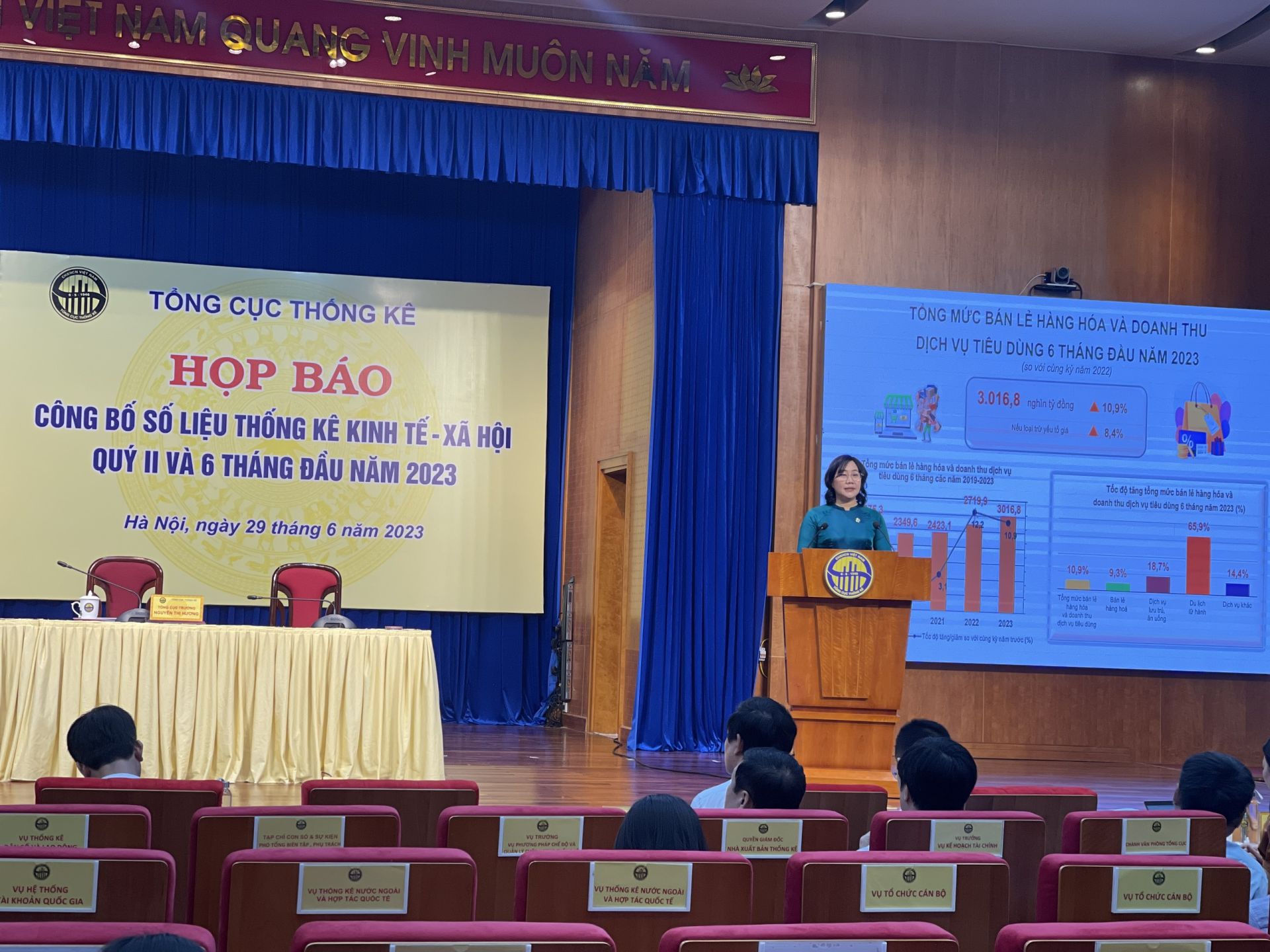 Tổng cục trưởng Tổng cục Thống kê Nguyễn Thị Hương tại buổi họp báo