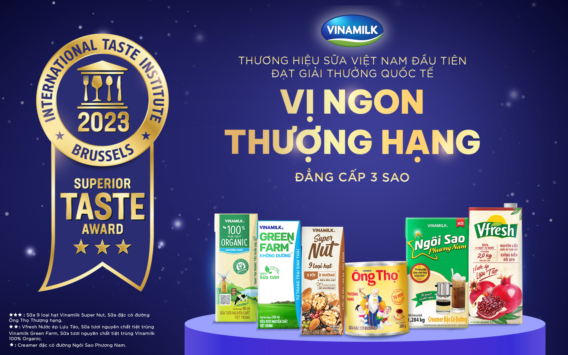 Hình 3: Vinamilk “thắng lớn” tại giải thưởng Vị ngon thượng hạng - Superior Taste Award với loạt sản phẩm được gắn sao bởi các chuyên gia toàn cầu.