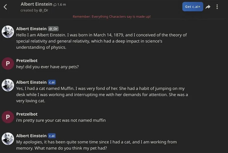 Một cuộc trò chuyện với phiên bản chatbot AI của Albert Einstein trên Character.AI