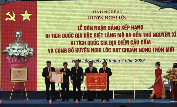 Nghi Lộc tổ chức Lễ đón Bằng xếp hạng di tích quốc gia đặc biệt Lăng mộ và Đền thờ Nguyễn Xí, Bằng xếp hạng Di tích lịch sử quốc gia Địa điểm Cầu Cấm và công bố huyện đạt chuẩn nông thôn mới