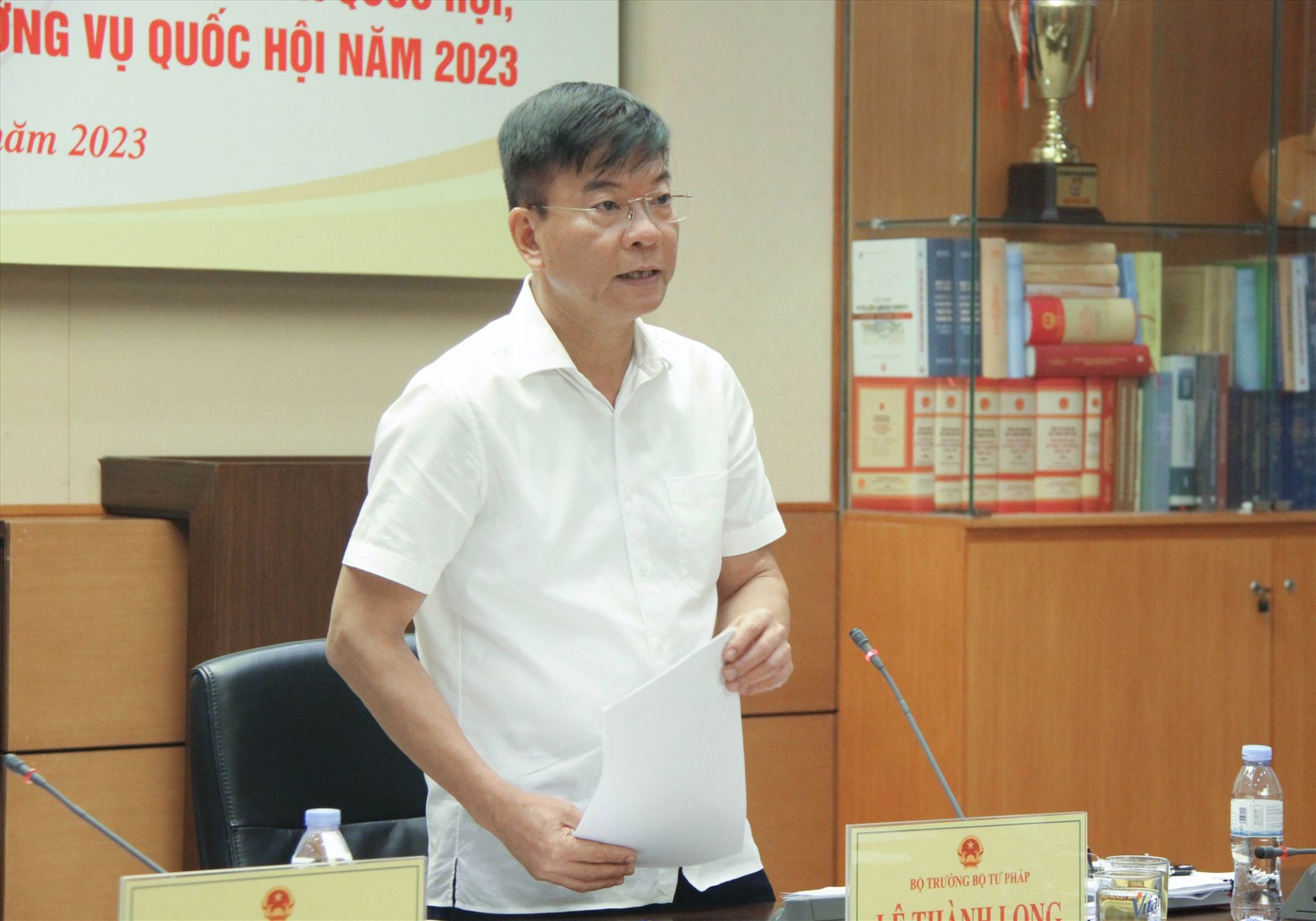 Bộ trưởng Bộ Tư pháp Lê Thành Long phát biểu.