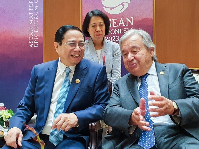 Prime Minister Pham Minh Chinh and United Nations Secretary-General António Guterres at the Conference - Photo: VGP