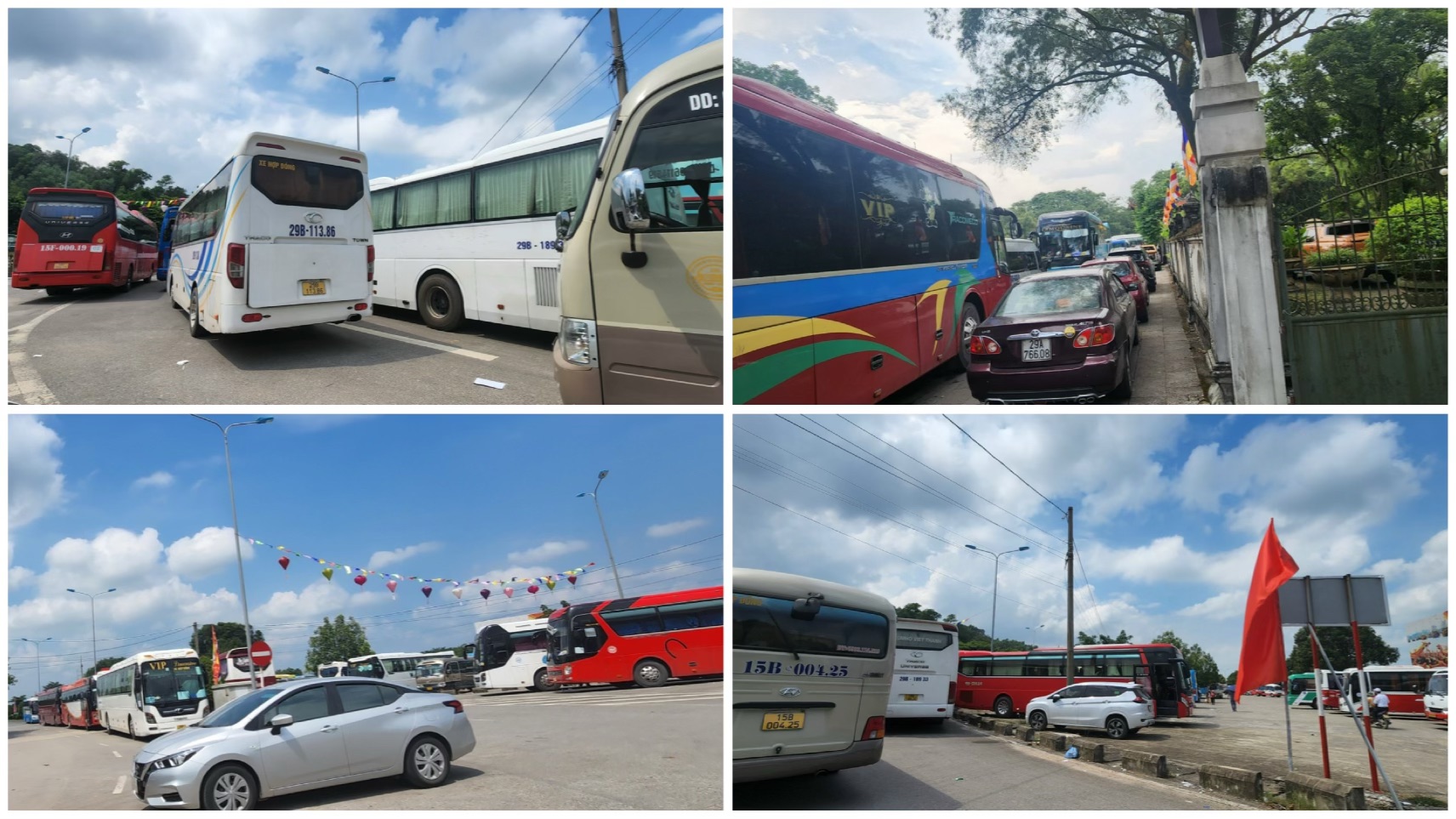 Theo thông kê sơ bộ của lãnh đạo xã Hưng Long có 350 xe khách 16 chỗ trở lên và 450 xe con từ ngoại tỉnh đổ về khiến các bãi để xe cũ quá tải.