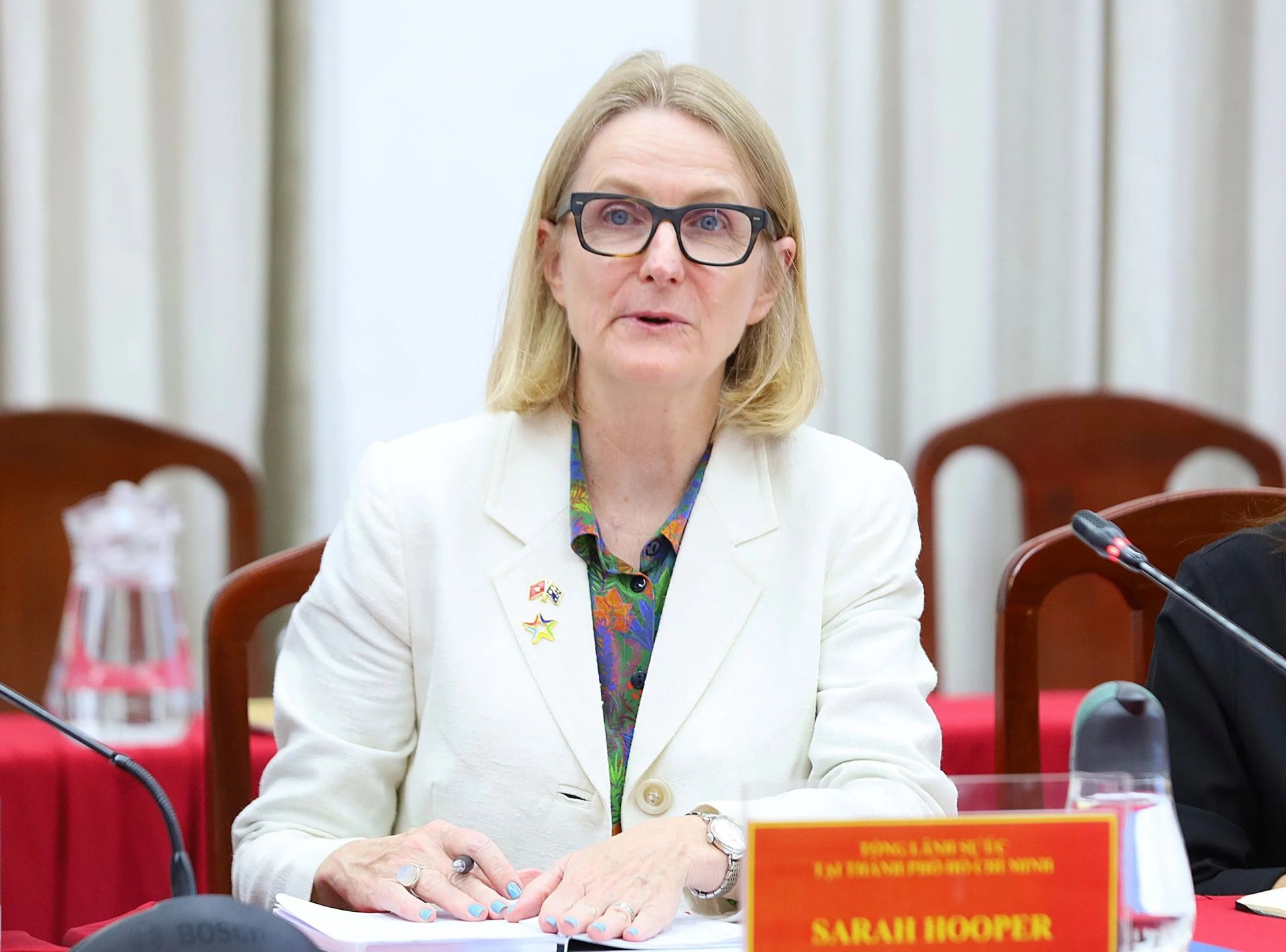 Bà Sarah Hopper - Tổng lãnh sự Úc tại TP. Hồ Chí Minh phát biểu tại buổi làm việc.