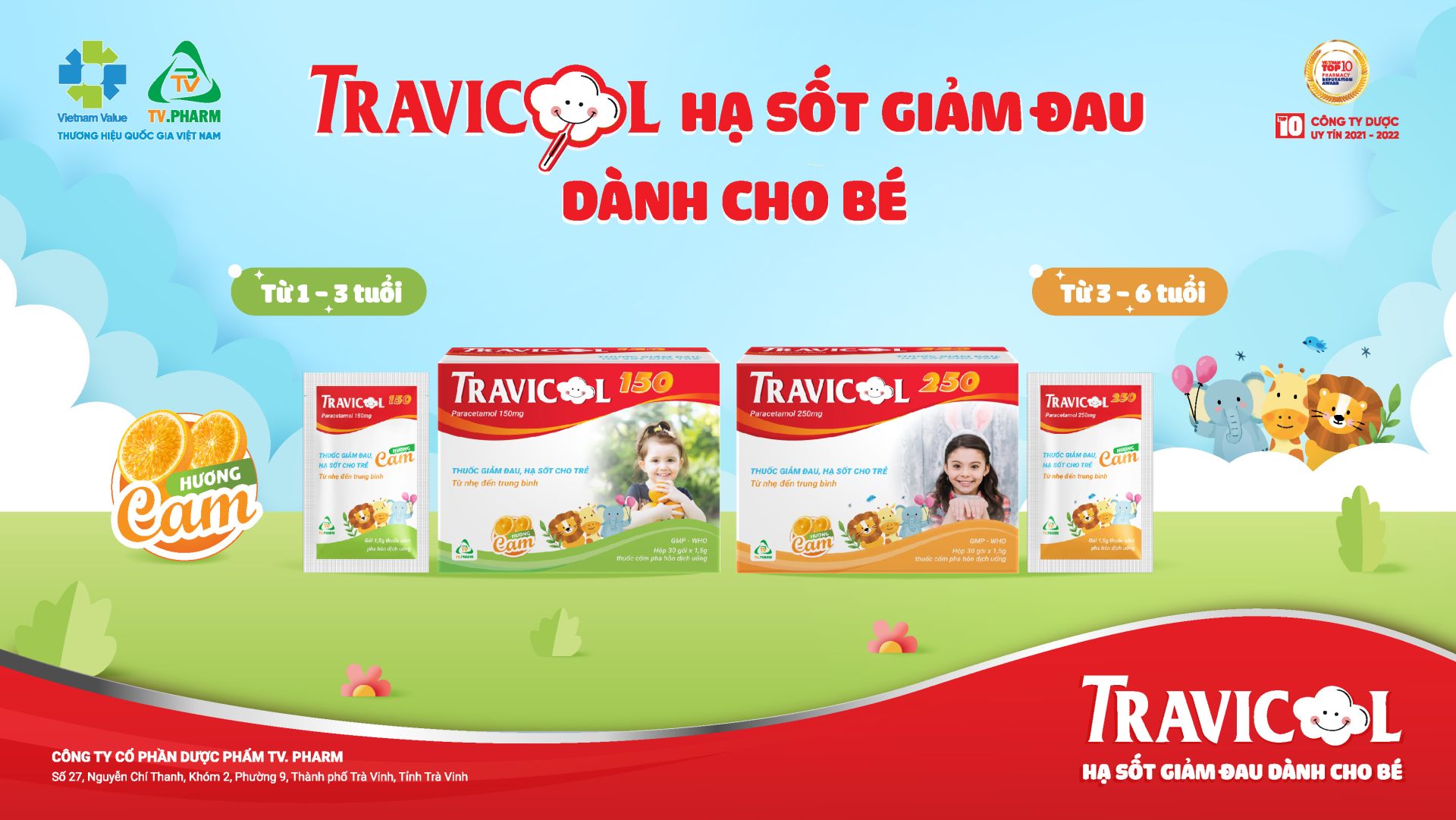 Travicol 150 & Travicol 250 hạ sốt giảm đau dành cho bé