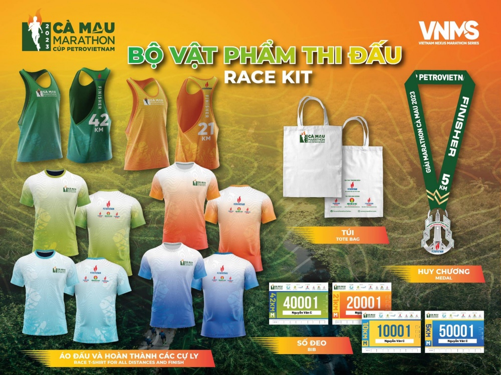 Bộ Race kit chính thức của giải Marathon Cà Mau 2023 - Cúp Petrovietnam.