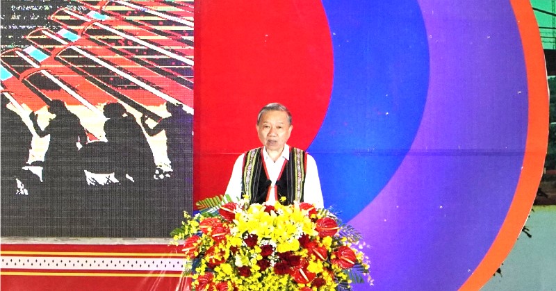 Bộ trưởng Bộ Công an Tô Lâm phát biểu tại Lễ khai mạc Ngày hội Ngày hội văn hóa các dân tộc vùng Tây Nguyên lần thứ I, năm 2023