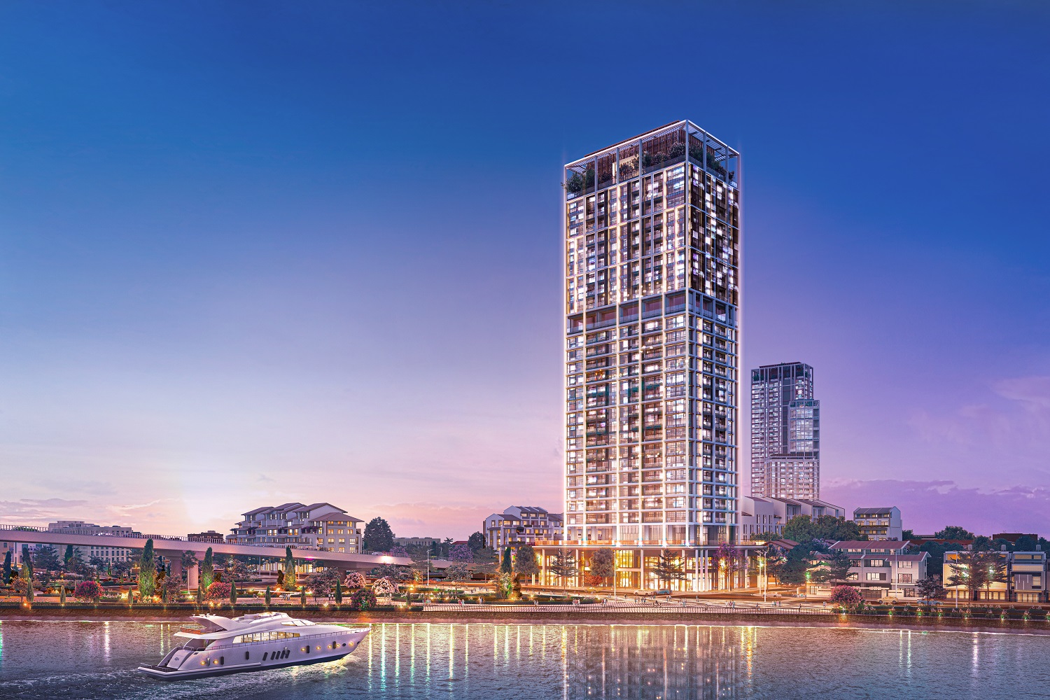 Sun Cosmo Residence Da Nang has a prime location next to the Han River. (Perspective illustration)