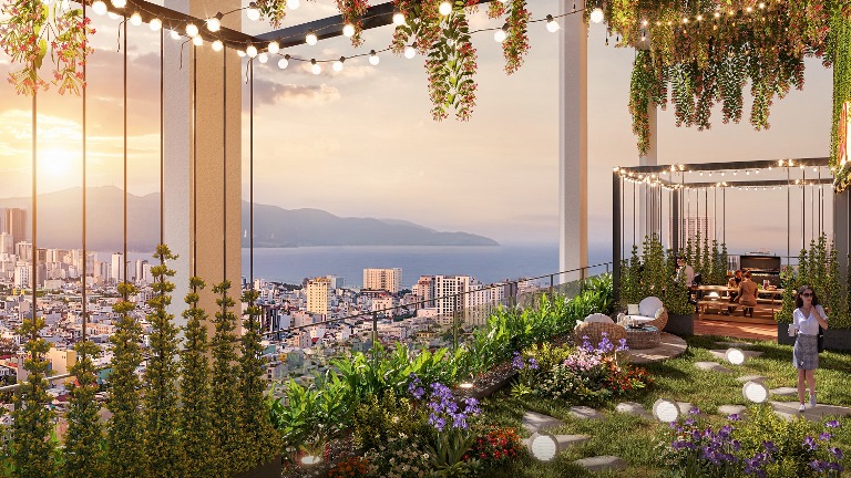 The villa in the sky has a rare large garden space. (Perspective illustration)