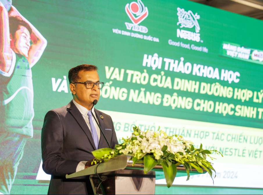 Ông Binu Jacob, Tổng giám đốc Nestlé Việt Nam phát biểu tại sự kiện