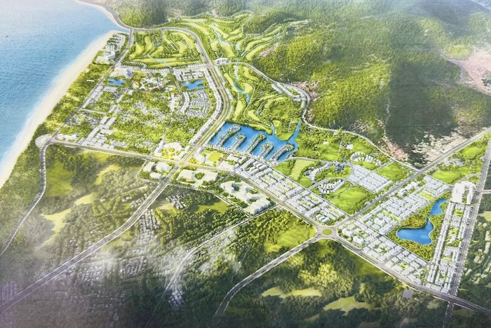 Phối cảnh tổng thể đồ án quy hoạch phân khu xây dựng tỷ lệ 1/2.000 Khu đô thị, du lịch nghỉ dưỡng và thể thao phía Nam đường N2 tại huyện Diễn Châu, thuộc Khu kinh tế Đông Nam (Nghệ An)