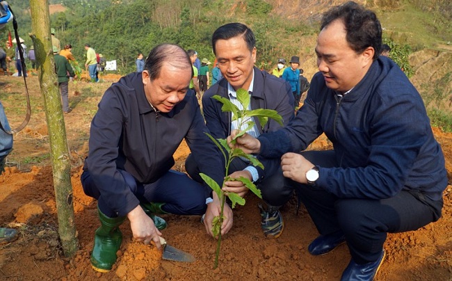 Đồng chí Tạ Văn Long - Phó Bí thư Thường trực Tỉnh ủy, Chủ tịch HĐND tỉnh Yên Bái tham gia trồng cây.