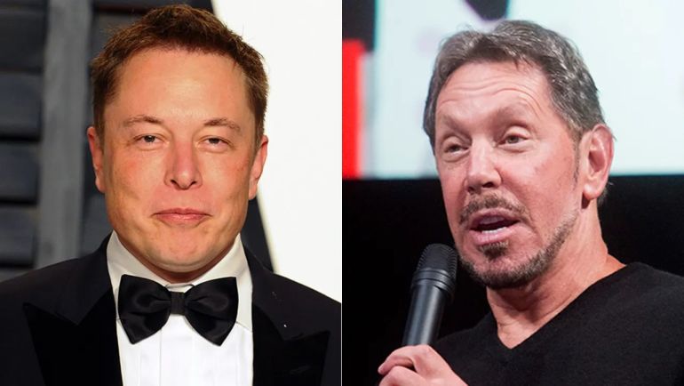 Elon Musk (trái) và Larry Ellison