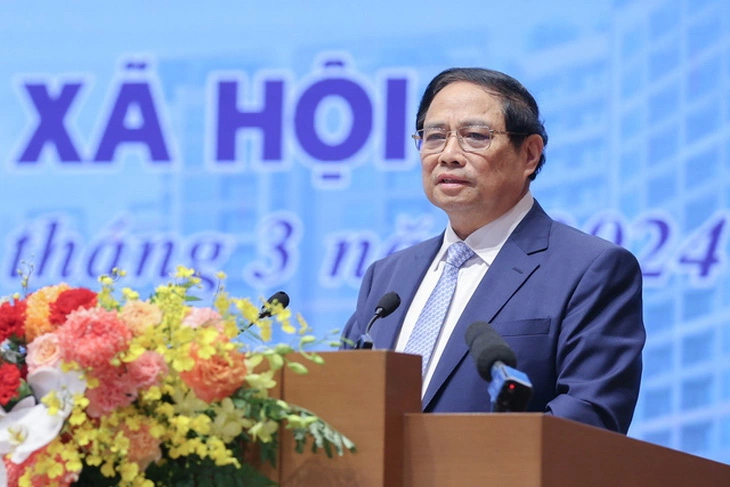 Thủ tướng Phạm Minh Chính chủ trị hội nghị tháo gỡ khó khăn, thúc đẩy phát triển NOXH sáng 16-3. Ảnh: TTXVN