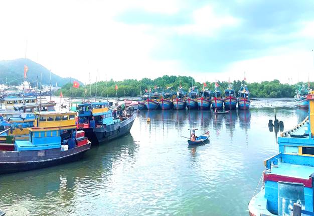Tàu đánh bắt thủy hải sản về neo đậu tại cảng Bến Đình thành phố Vũng Tàu.