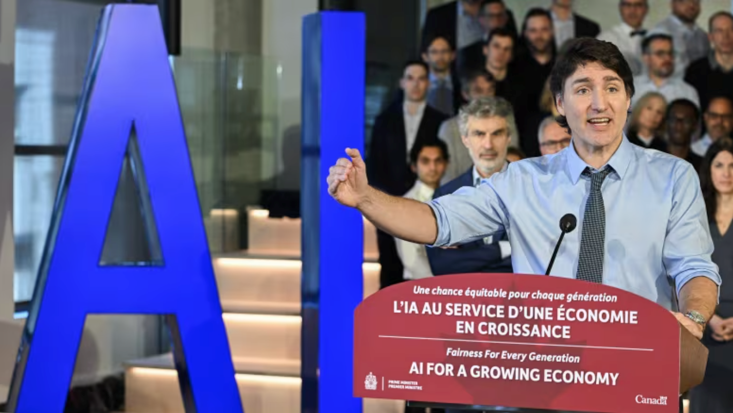 Thủ tướng Justin Trudeau phát biểu trong họp báo về đổi mới để tăng trưởng kinh tế trước ngân sách liên bang năm 2024, tại Montreal vào ngày 7/4.