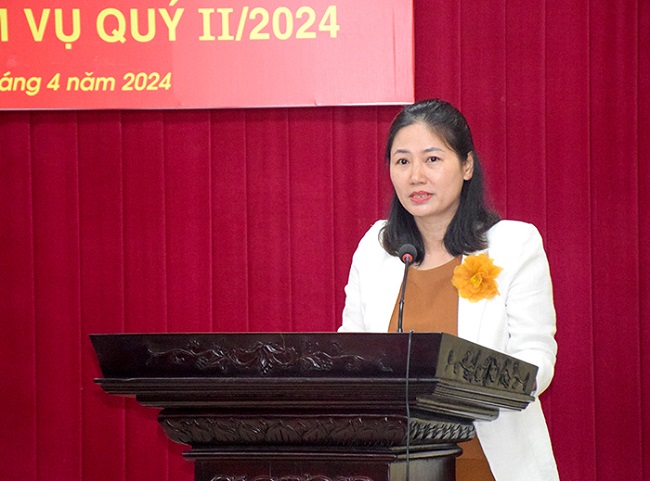 Đồng chí Đoàn Thị Thanh Tâm- Phó Trưởng ban Thường trực Ban Tuyên giáo Tỉnh ủy định hướng nội dung tuyên truyền trong quý II/2024