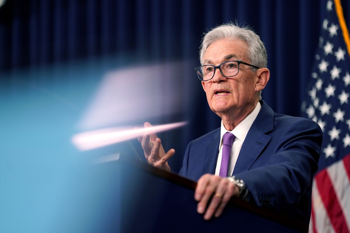 Jerome Powell trong cuộc họp báo sau cuộc họp của FOMC tại Washington vào ngày 1 tháng 5 (Ảnh: Al Drago/Bloomberg)