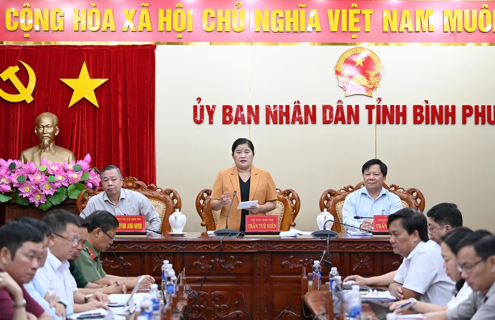 Chủ tịch UBND tỉnh Bình Phước - Bà Trần Tuệ Hiền phát biểu chỉ đạo