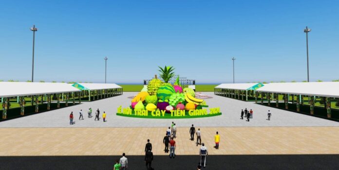 Phối cảnh không gian trưng bày tại Lễ hội trái cây Tiền Giang năm 2024.