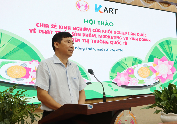 Chủ tịch Ủy ban nhân dân tỉnh Phạm Thiện Nghĩa cảm ơn ông ông Yun Dae Sik và mong muốn các doanh nghiệp khởi nghiệp của Đồng Tháp mạnh dạn trao đổi những vấn đề quan tâm