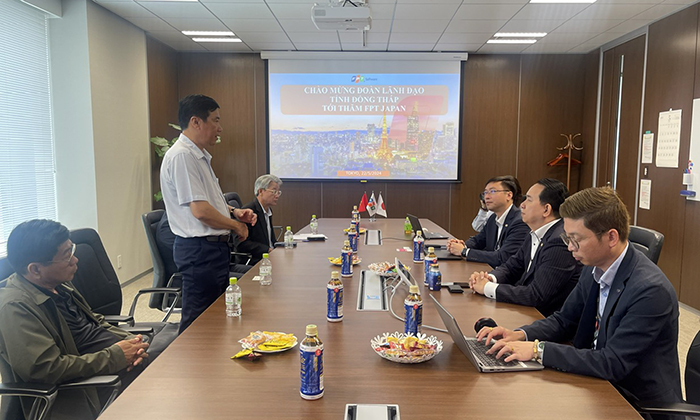 Chủ tịch Uỷ ban nhân dân tỉnh Phạm Thiện Nghĩa phát biểu tại buổi thăm, làm việc với Công ty Trách nhiệm hữu hạn FPT Software Nhật Bản