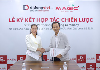 CEO Nguyễn Ngọc Đạt - Đại diện Di Động Việt bắt tay ký kết với đối tác chiến lược Magic sau khi đơn vị mở rộng kinh doanh nhóm ngành hàng mới