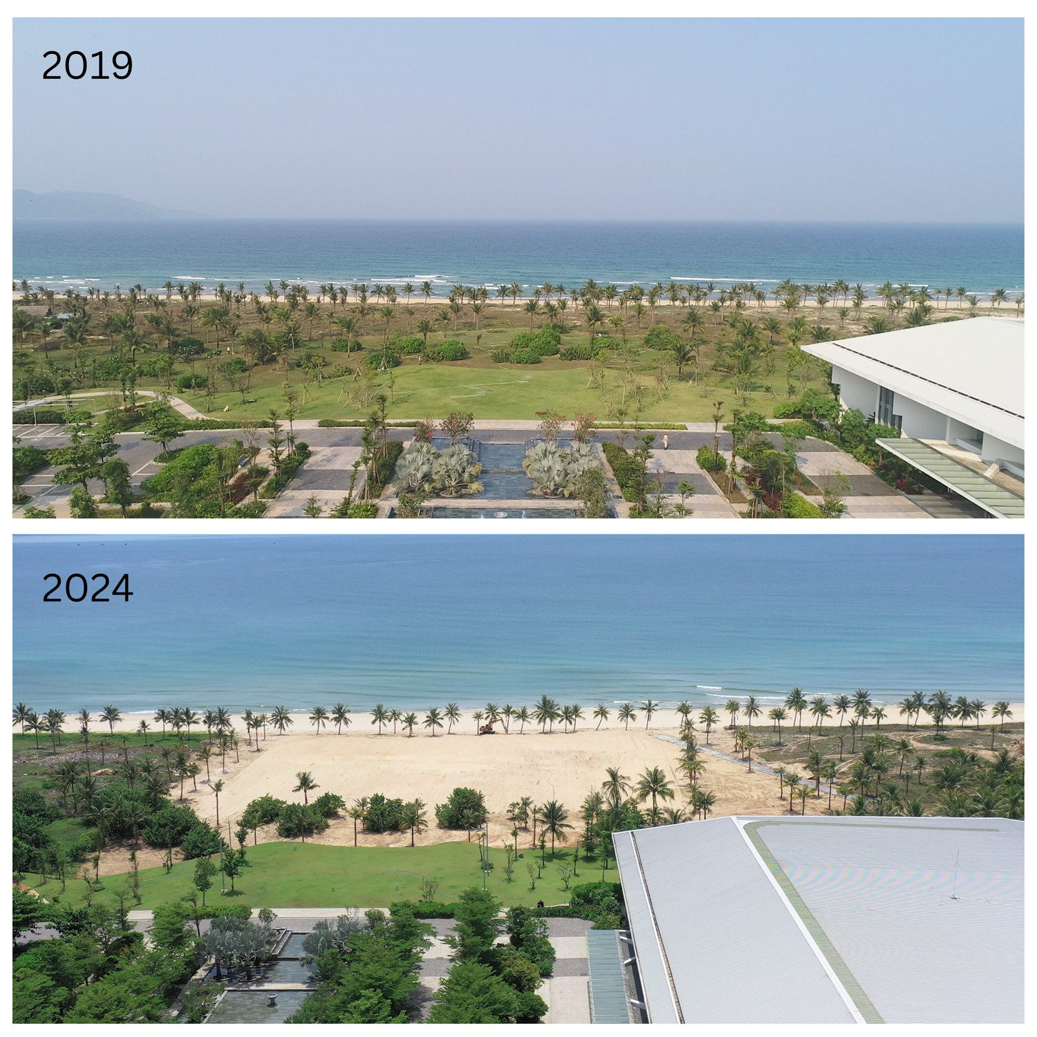 Beachfront event space at Ariyana Convention Centre Danang before and after the renovation