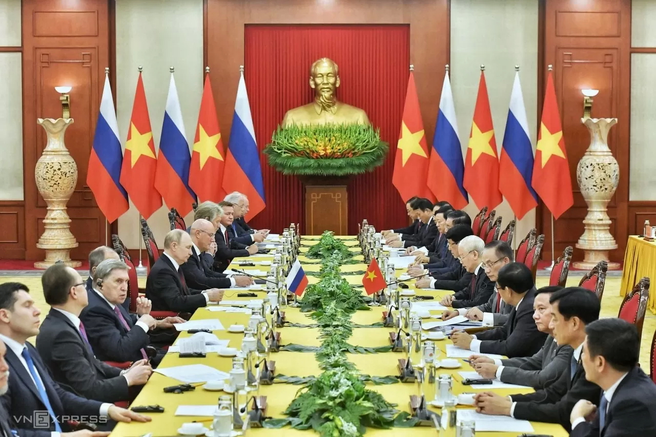 Tổng Bí thư Nguyễn Phú Trọng hội đàm với Tổng thống Nga Vladimir Putin thăm cấp Nhà nước tới Việt Nam ngày 20/6/2024. Ảnh: TTXVN