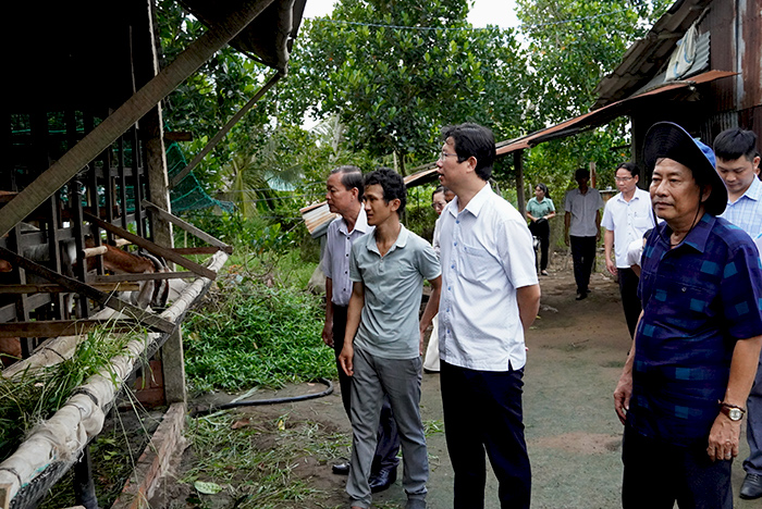 Đoàn đến khảo sát mô hình nuôi dê sinh sản của ông Trần Thanh Nhân