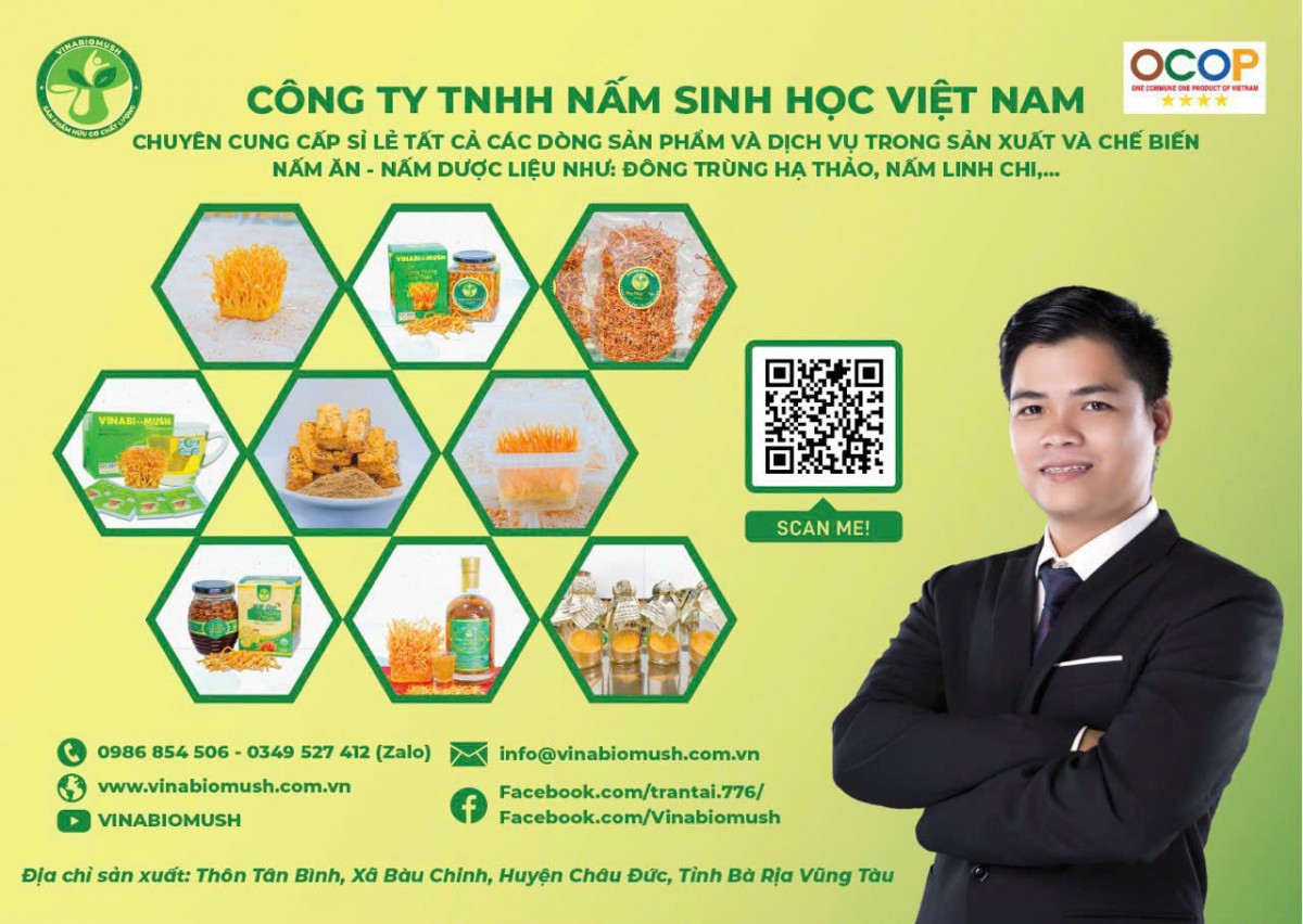 Mr. Trần Tài - Director of Vietnam Biological Mushroom Co., Ltd, with certified OCOP products