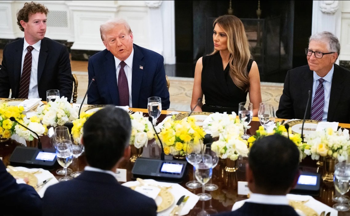 U.S. President Donald Trump and First Lady Melania Trump welcomed technology leaders at a White House dinner in Washington, D.C U.S. President Donald Trump and First Lady Melania Trump welcomed technology leaders at a White House dinner in Washington, D.C