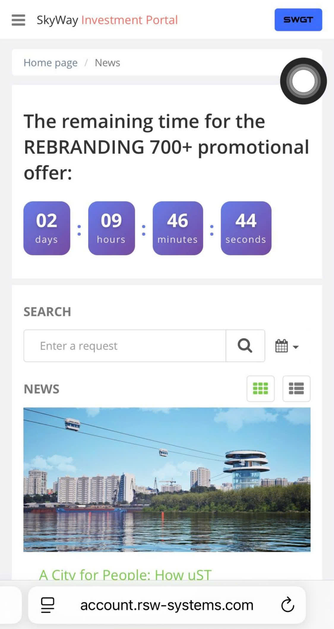 The &ldquo;Rebranding 700+&rdquo; program, accompanied by a countdown timer, creates decision-making pressure and strongly impacts the psychology of SkyWay investors
